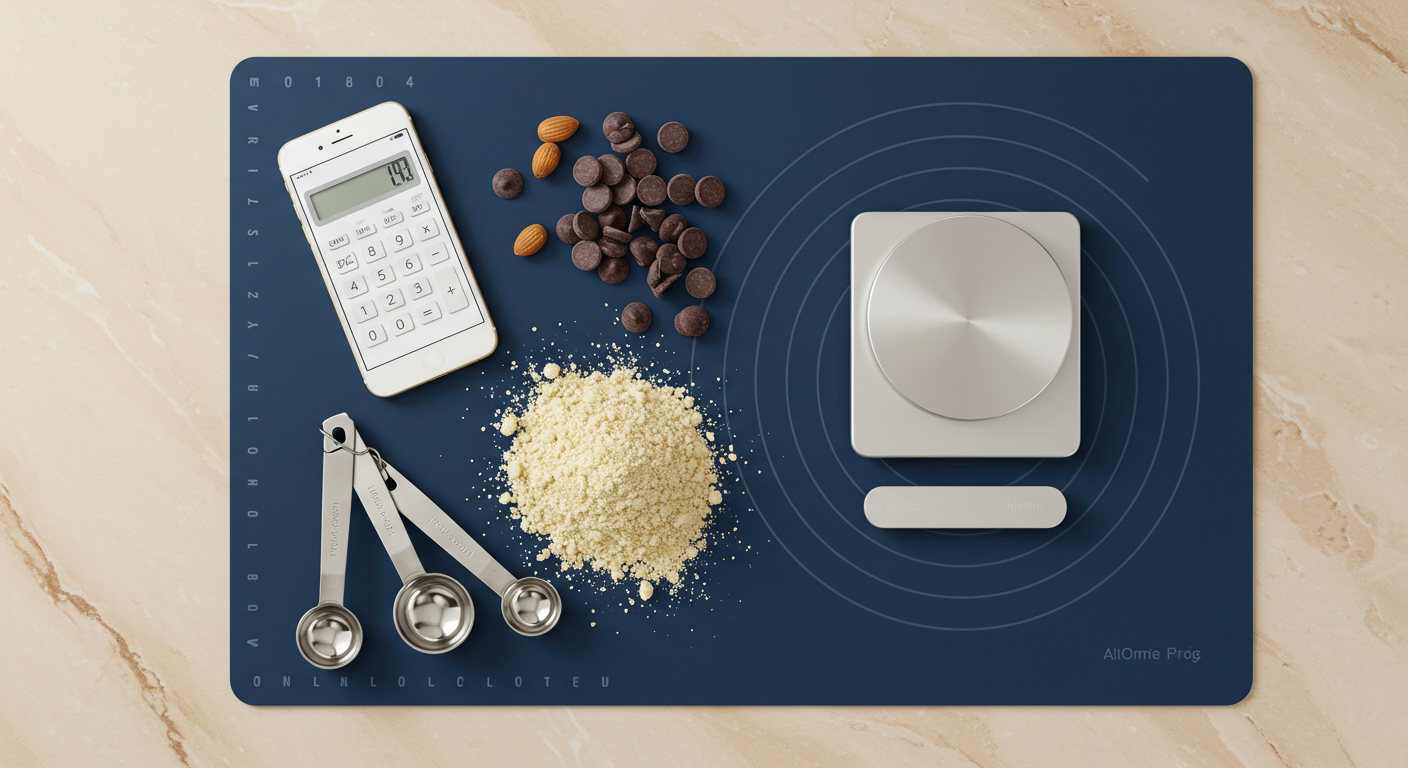 Minimalist Flat Lay of Baking Ingredients and Calculator